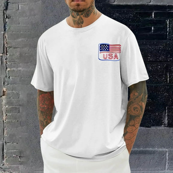 Goodtrade8 Short Sleeve Tshirts for men Independence Day Summer Pullover Patriotic July 4th American Flag Red White and Blue Mens Tops Crew Neck