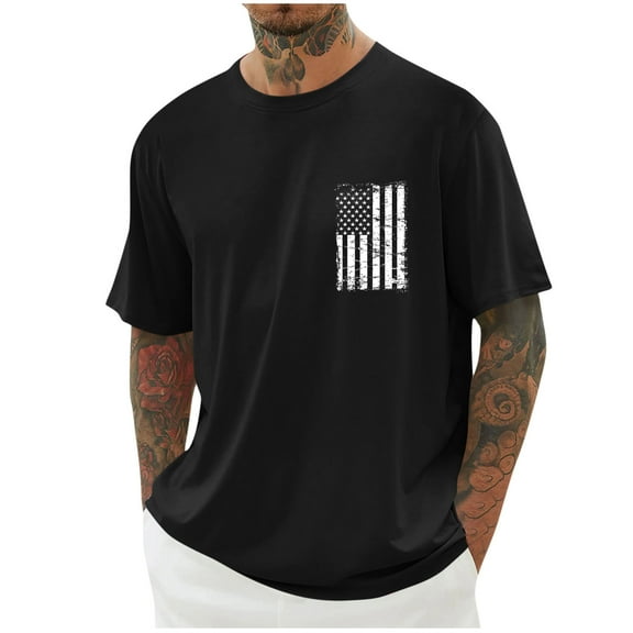 Goodtrade8 Short Sleeve Tshirts for men July 4th Graphic Pullover Patriotic Summer Independence Day Crew Neck Mens Tops American Flag
