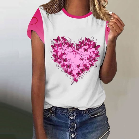 Goodtrade8 Short Sleeve Womens Shirts Valentines Day Plus Size Valentines for Women Clothes Cute Casual Printed Crew Neck Gifts Womens T-Shirts