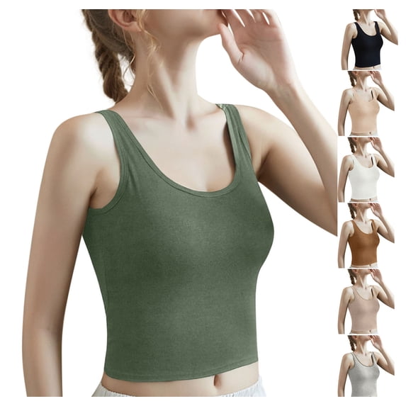 Goodtrade8 Short Tank Tops for Women Crop Casual Shirts Sleeveless Undershirts Camisole Pullover Summer Crew Neck Womens Tops Work