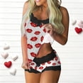 thumbnail image 1 of Goodtrade8 Shorts & Tops Pajamas Sets for Women Casual Lace Homewear PJS Sleeveless Heart Print 2 Pieces Loungewear Summer Home Womens Pajamas, 1 of 6