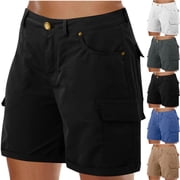 Goodtrade8 Shorts for Women Cargo Summer Button Bermuda Short Solid Color Casual Lightweight Ladies Hiking Shorts