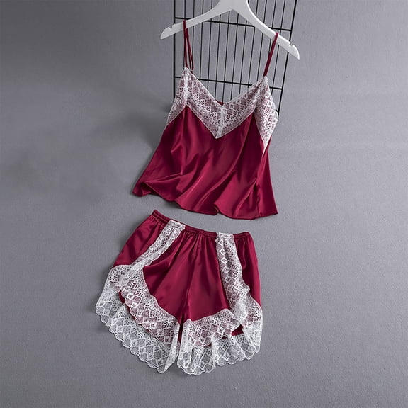 Goodtrade8 Silk Women Pajama Set 2 Piece Camisoles Sleeveless Solid Color Casual Sleepwear Womens Pajama Set