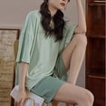 thumbnail image 1 of Goodtrade8 Sleepwear for Women Cotton 2 Piece Casual Solid Color Crew Neck Short Sleeve Sleepwear Ladies Pjs, 1 of 5