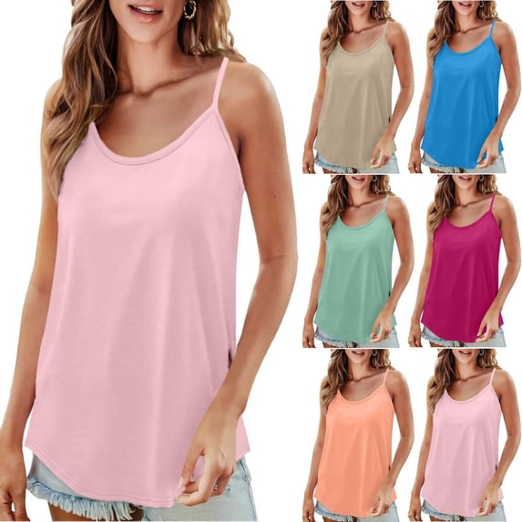 Goodtrade8 Sleeveless Tank Tops for Women Loose Fit Summer Shirts Ribbed Casual Flowy Undershirts Crew Neck Lightweight Womens Tops Camisole