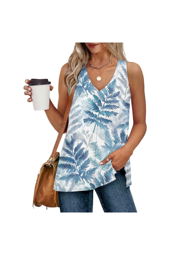 Sleeveless Tank Tops for Women Work Dressy Pullover Floral Print Casual,V-Neck Summer Womens Shirts Casual
