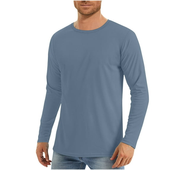 Goodtrade8 Solid Color Mens Tops for Fall Sun Protection Thin Casual Gray Long Sleeve Crew Neck Plus Size Shirts for Men