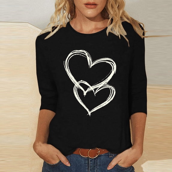 Goodtrade8 Spring Tops for Women 3/4 Sleeve Pullover Graphic Casual Summer Valentine Gifts for Girlfriend Womens Shirts Fashion