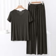 thumbnail image 1 of Goodtrade8 Straight Leg Pants Womens Pajamas 2 Piece Solid Color Casual Sleepwear Short Sleeve Crew Neck Womens Pjs Sets, 1 of 3