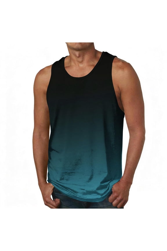 Stretch Tank Tops for Men Summer Breathable T Shirts Sleeveless Gradient Undershirts Sport Lightweight Mens Shirts