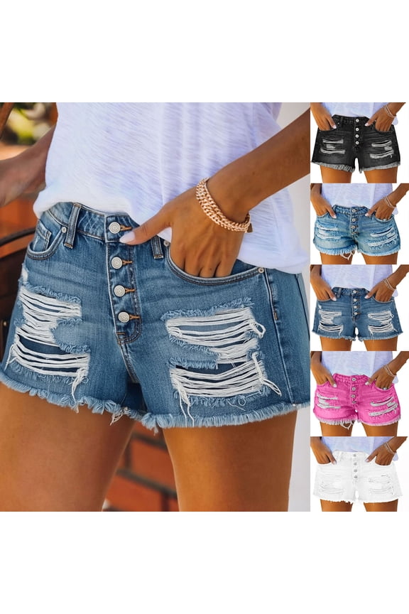Womens High Waist Jean Shorts Summer Vintage Demin Shorts Pockets Ripped Cute Casual Distressed Shorts for Ladies