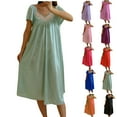 thumbnail image 1 of Goodtrade8 Summer Nightgown for Women Short Sleeve Sleepwear Pajamas Dress Soft Cozy Ice Slik Lace Sleep Shirts Solid Color House Ladies Night Gowns V-Neck, 1 of 4