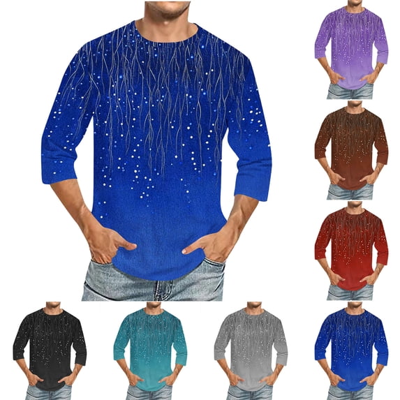 Goodtrade8 Summer Shirts for Men 3/4 Sleeve Big and Tall Pullover Graphic Crew Neck Style Mens T-Shirts Casual