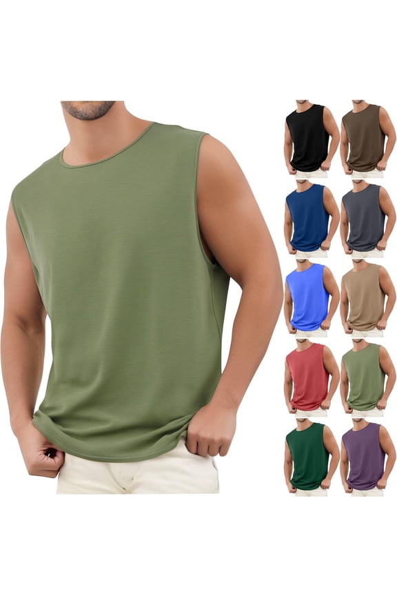 Summer Shirts for Men Athletic Breathable Tank Tops Work Solid Color Casual Crewneck Sleeveless Mens Shirts