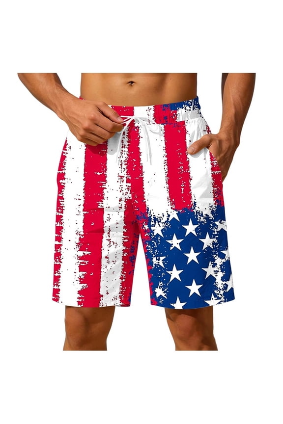 Summer Swim Trunks for Men Casual Swimwear Pockets Fourth of July American Flag Independence Day Mens Shorts Board Shorts,Size: M