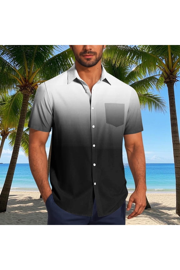 Summer T-Shirts for Men Short Sleeve Collared Button Plain Fashion Style Button up Mens Shirts Crew Neck