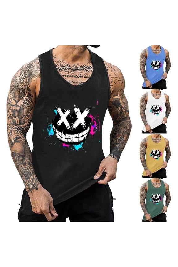 Summer Tank Tops for Men Funny Breathable T Shirts Sleeveless Sport Print Undershirts Running Mens Shirts Stretch