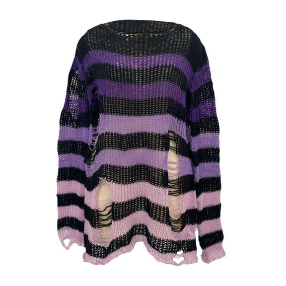 Goodtrade8 Sweaters for Women Lightweight Oversize Long Sleeve Striped Casual Crew Neck Sweater Women Tops