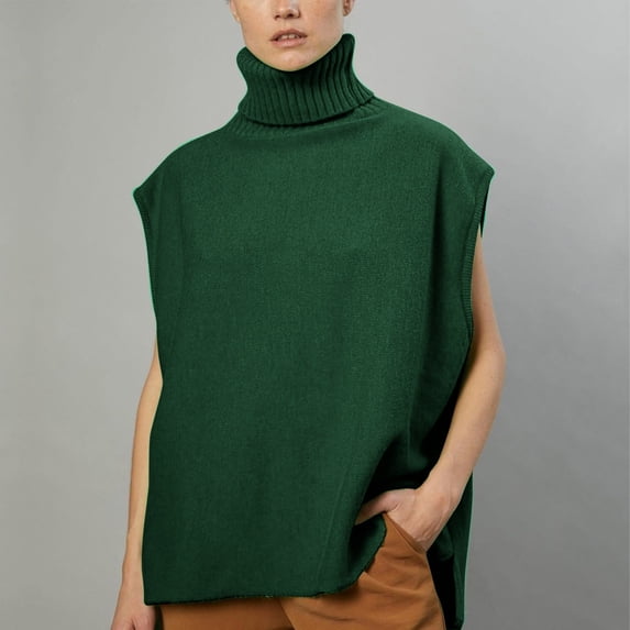 Goodtrade8 Sweaters for Women Tunic Lightweight Sweater Vests Casual Sleeveless Turtleneck Solid Color Sweater Tops for Women