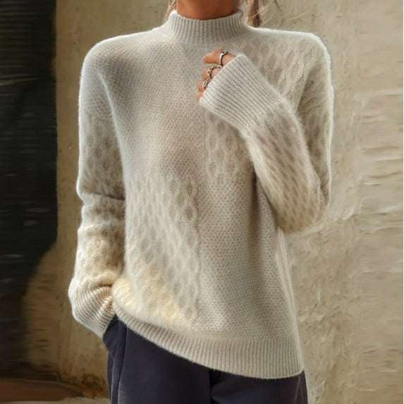 Goodtrade8 Sweaters for Women Tunic Turlenecks High Neck Solid Color Long Sleeve Casual Sweaters Tops