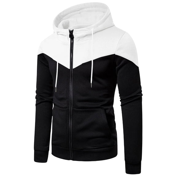 Goodtrade8 Sweatshirt Hooded Color Block Zip Up Long Sleeve Athletic Pocket Drawstring Plus Size Mens Hoodies