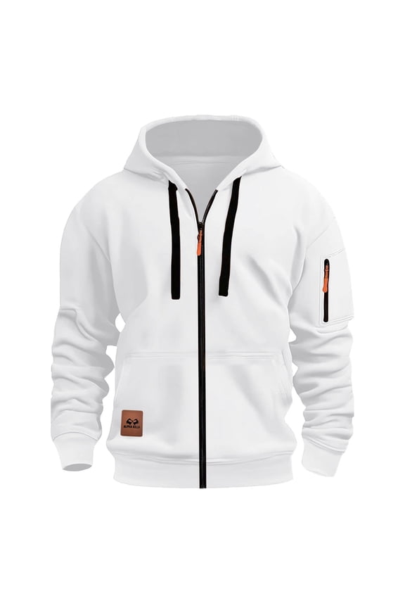 Sweatshirt Zipper Front for Men Zip up Hooded Sweatshirts Multi Pockets Casual Long Sleeve Plain Athletic Oversized Sweatshirts for Men