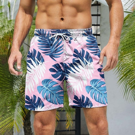 Goodtrade8 Swimming Trunks for Men Elastic Waist Swimwear Breathable Summer Vacation Board Shorts Drawstring Ropa Mens Swim Shorts Casual,Size L