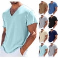 thumbnail image 1 of Goodtrade8 T-Shirts for Men Cotton Linen Loose Pullover Casual Lightweight Short Sleeve Solid Color V-Neck Shirts for Men, 1 of 7