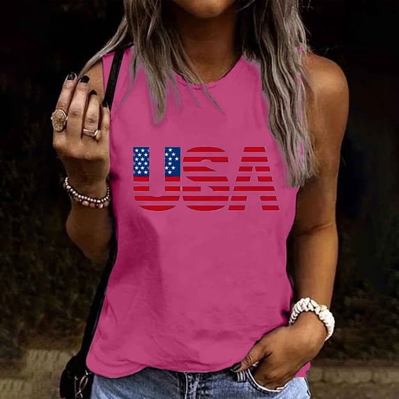 Goodtrade8 Tank Tops for Women July 4th Summer Pullover Sleeveless Shirts American Flag Sports Red White and Blue Casual Crew Neck Womens Tops Patriotic