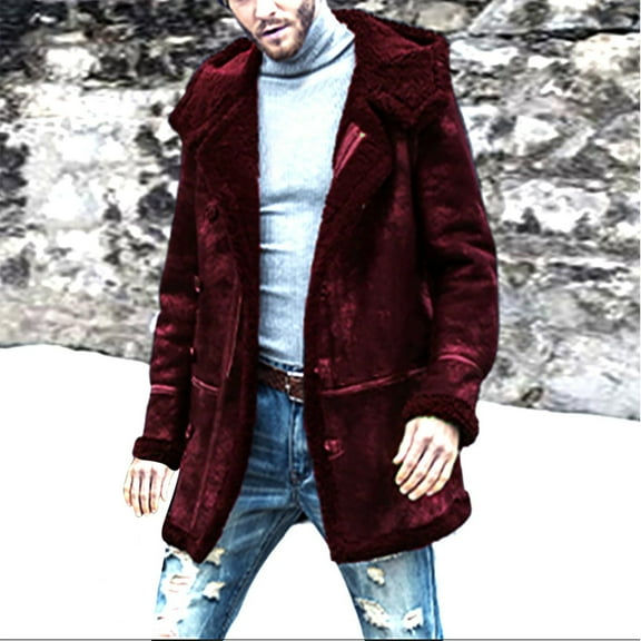 Goodtrade8 Thick Jackets for Men Winter Big and Tall Outwear Fleece Pockets Fashion Long Sleeve Mens Coats