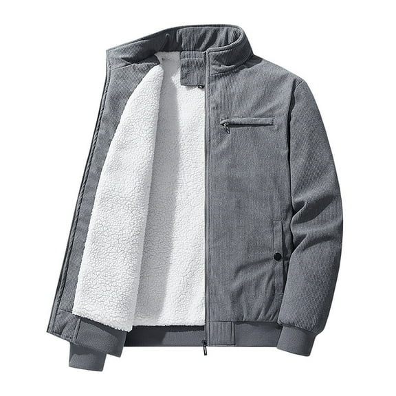 Goodtrade8 Thick Jackets for Men Zipper Fleece Outwear Hoodless Winter Solid Color Mens Coats Warm
