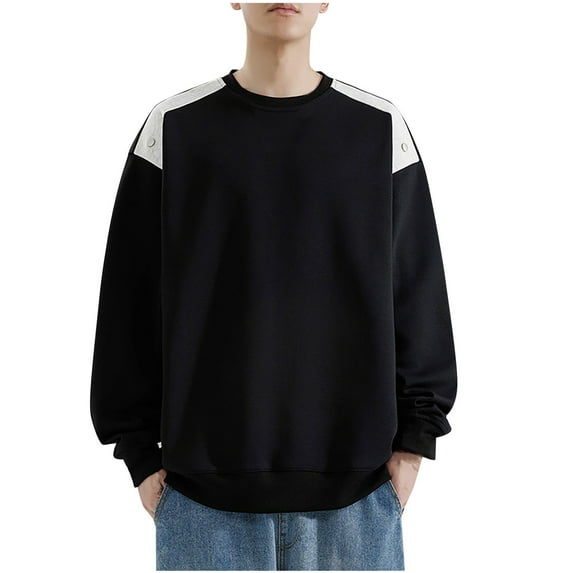 Goodtrade8 Tops for Men Long Sleeve Color Block Casual Crew Neck Oversized Sweatshirts for Men