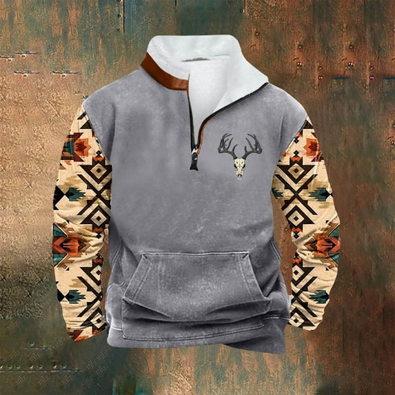 Goodtrade8 Tops for Mens Outing Zip Mock Neck Half Zipper Graphic Casual Long Sleeve Pocket Big and Tall Mens Sweatshirts