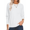 thumbnail image 1 of Goodtrade8 Tops for Women Crew Neck Pullover Trendy Long Sleeve Lightweight White Solid Color Basic Womens Blouse Fashion, 1 of 9