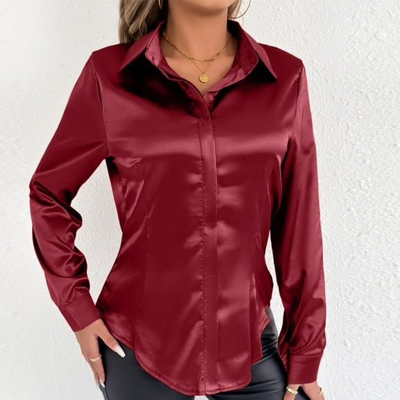 Goodtrade8 Tunic Long Sleeve Shirts for Women Lightweight Collared Long Sleeve Button Solid Color Casual Women Winter Tops