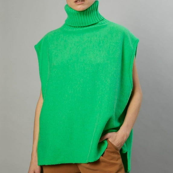 Goodtrade8 Tunic Sweaters for Women Lightweight Sweater Vests Casual Turtleneck Sleeveless Solid Color Sweater Women Tops