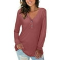 thumbnail image 1 of Goodtrade8 Tunic Winter Tops for Women Button Purple Casual Solid Color V-Neck Winter Shirts for Women Plus Size, 1 of 8