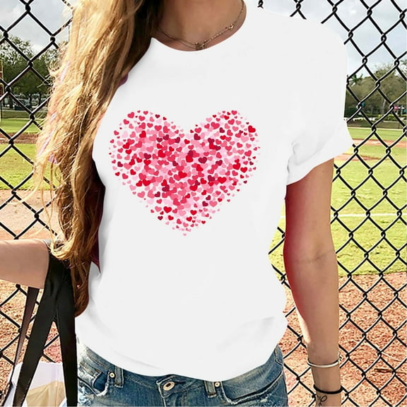 Goodtrade8 Tunic Womens Shirts Valentines Day Plus Size Ladies Valentines Day Short Sleeve Love Pullover Graphic Shirts for Women