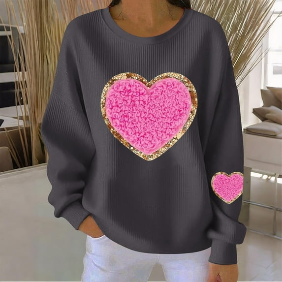 Goodtrade8 Valentine Sweatshirts for Womens Gifts Heart Long Sleeve Valentines for Women Clothes Graphic Crew Neck Pullover Cute Womens Spring Tops