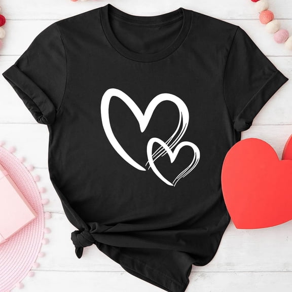 Goodtrade8 Valentines Shirts Womens Plus Size Cute Girls Valentine Graphic for Girlfriend Short Sleeve Pullover Womens Tops