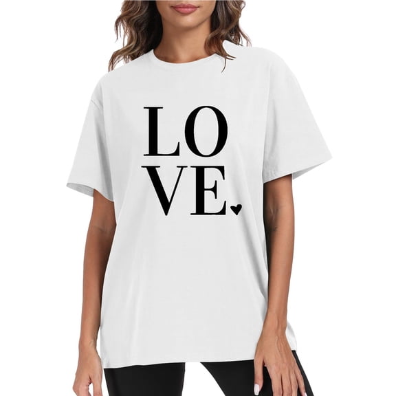 Goodtrade8 Valentines Womens Shirts Heart Crew Neck Ladies Valentines Day Pullover Short Sleeve Printed Cute Gifts Tops for Women