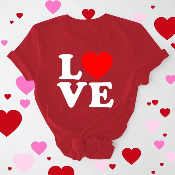 Goodtrade8 Valentines Womens Shirts Short Sleeve Plus Size Valentine for Women Printed Heart Casual Crew Neck Love Summer Tops for Women