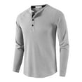 thumbnail image 1 of Goodtrade8 Waffle Knit Winter Tops for Men Plus Size Casual Button Solid Color Gray Crew Neck Long Sleeve Fall Shirts for Men, 1 of 3