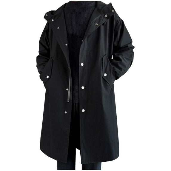 Goodtrade8 Windbreaker Jackets for Men Winter Outwear Solid Color Hooded Zipper Warm Mens Coats Long Sleeve