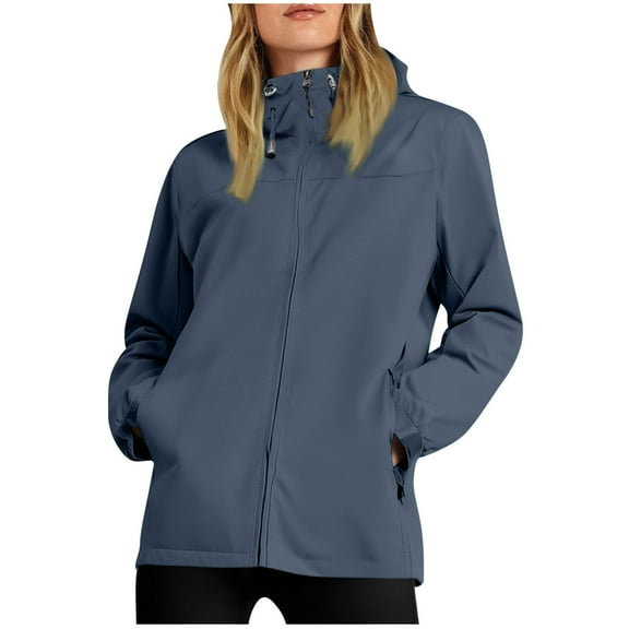 Goodtrade8 Windproof Coats for Women Plus Size Hooded Zip up Solid Color Casual Long Sleeve Womens Tops for Winter,Sizes S-XXXL
