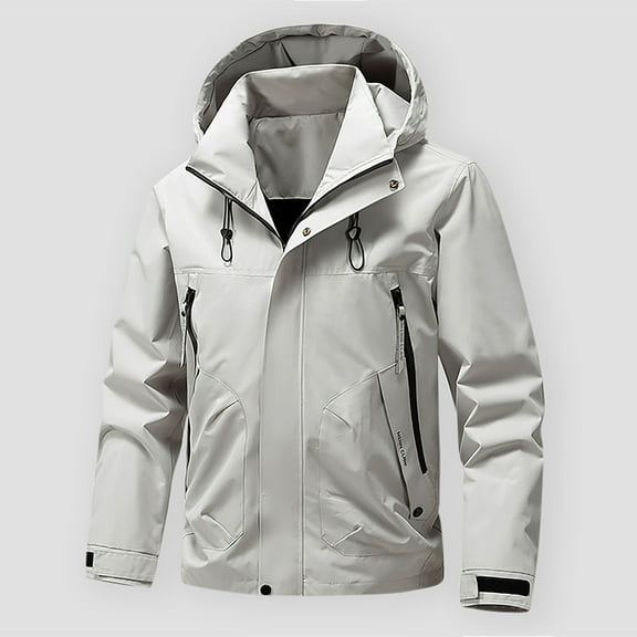 Goodtrade8 Winter Jackets for Men Pockets Zip up Windbreaker Casual Hooded Plain Long Sleeve Coats for Men