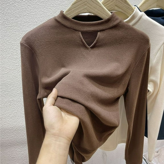 Goodtrade8 Winter Shirts for Women Fleece Slim Long Sleeve Casual Warm High Neck Solid Color Womens Tops for Winter