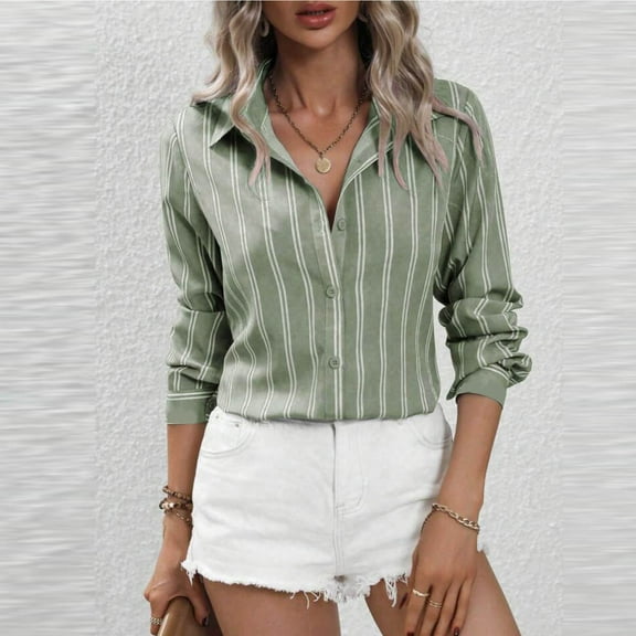 Goodtrade8 Winter Shirts for Women Striped Lightweight Button Collared Casual Long Sleeve Women's Winter Tops