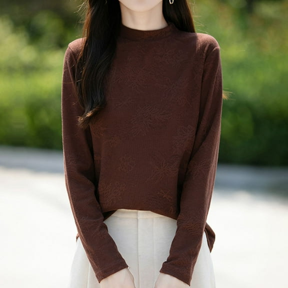 Goodtrade8 Winter Shirts for Women Warm Tunic High Neck Long Sleeve Casual Solid Color Womens Tops for Winter