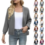 Goodtrade8 Winter Sweaters Lantern Sleeve Chunky Knit Button Cardigan with Pockets Sweater Tops for Women